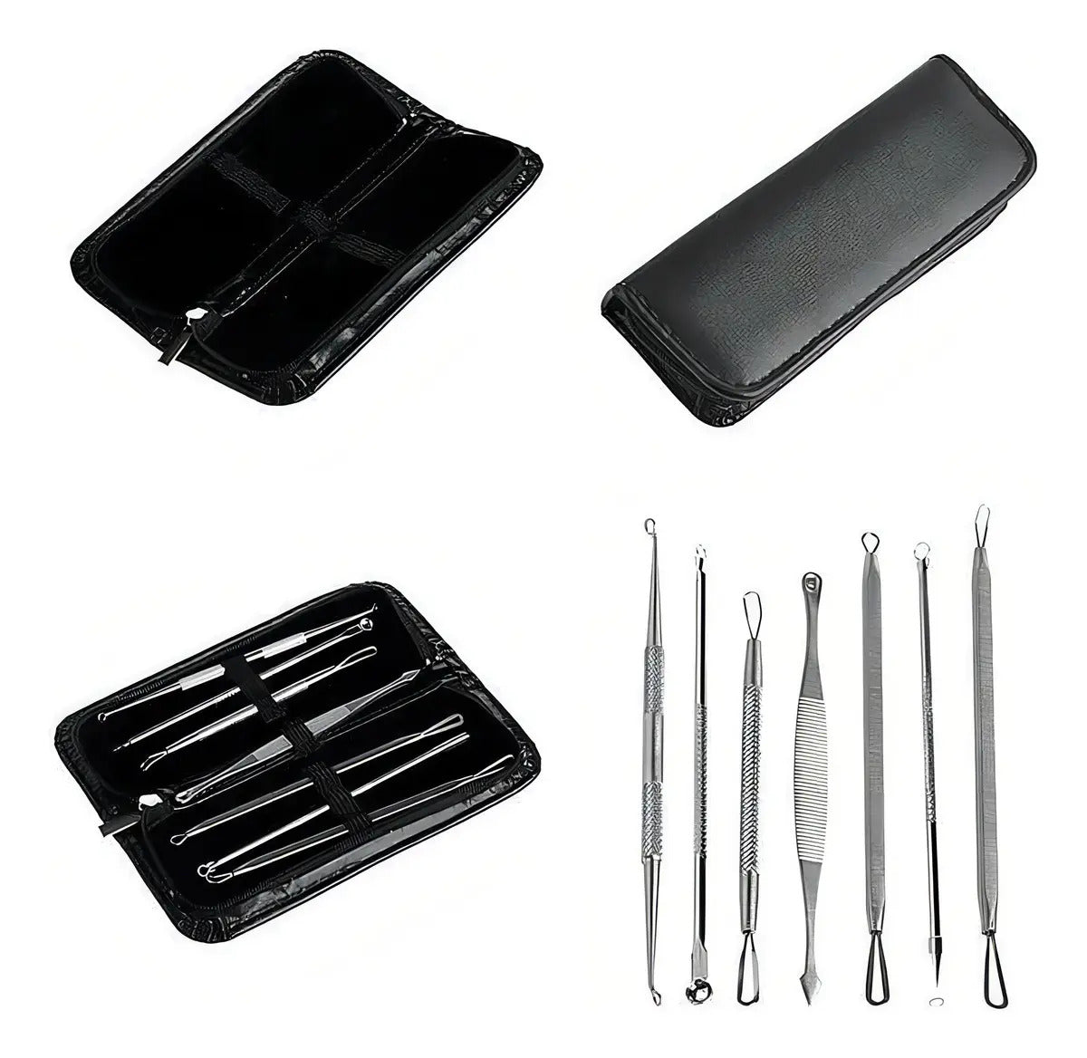 Kit 7 Curetas Remove Cravos Espinhas Aço Inoxidável C/estojo