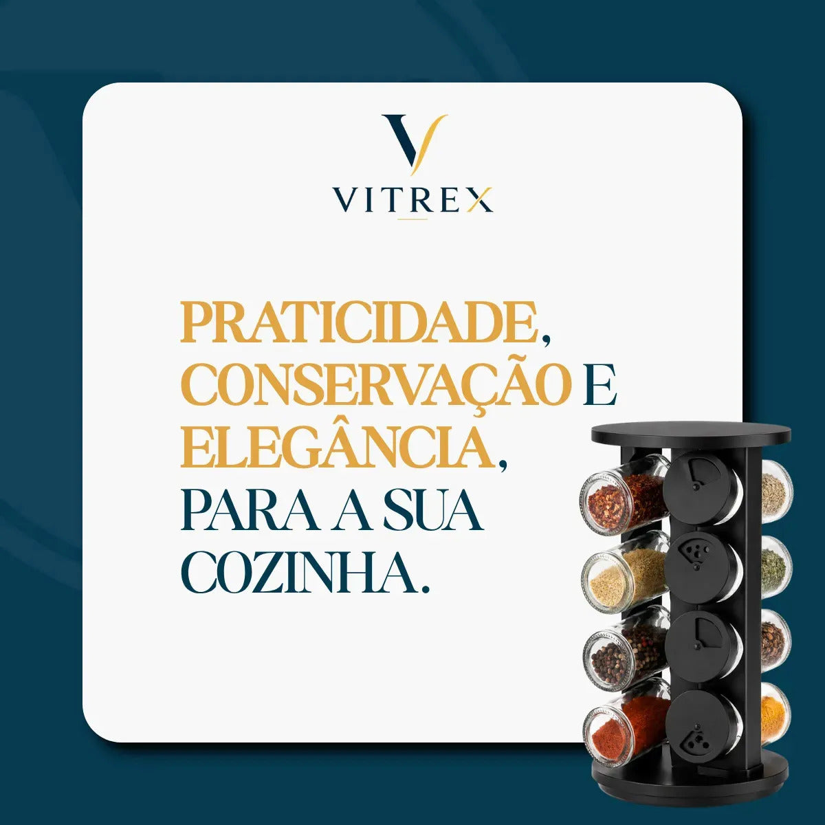 Kit Porta Condimentos 8 Potes Em Vidro Com Base Giratória