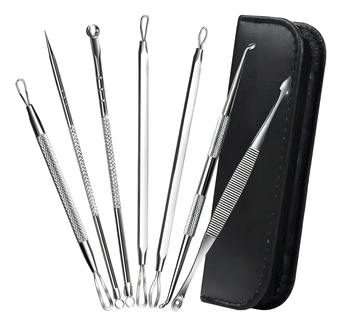 Kit 7 Curetas Remove Cravos Espinhas Aço Inoxidável C/estojo