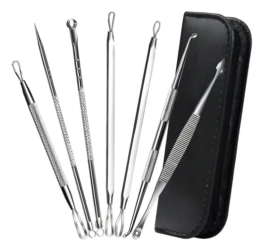 Kit 7 Curetas Remove Cravos Espinhas Aço Inoxidável C/estojo