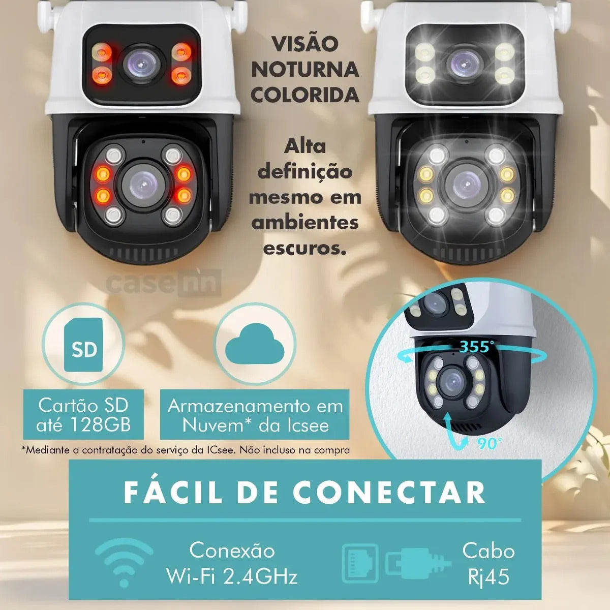 Kit 2 Câmeras de Seguranç Full HD Wi-Fi para Área Externa com Lente Dupla e Visão Noturna