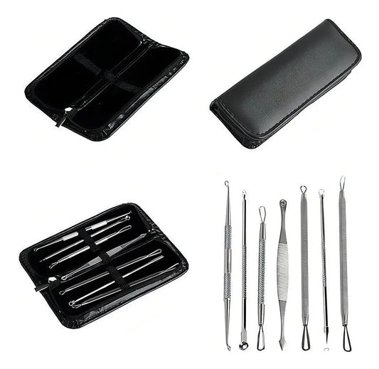 Kit 7 Curetas Remove Cravos Espinhas Aço Inoxidável C/estojo