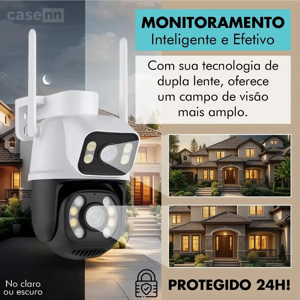 Kit 2 Câmeras de Seguranç Full HD Wi-Fi para Área Externa com Lente Dupla e Visão Noturna