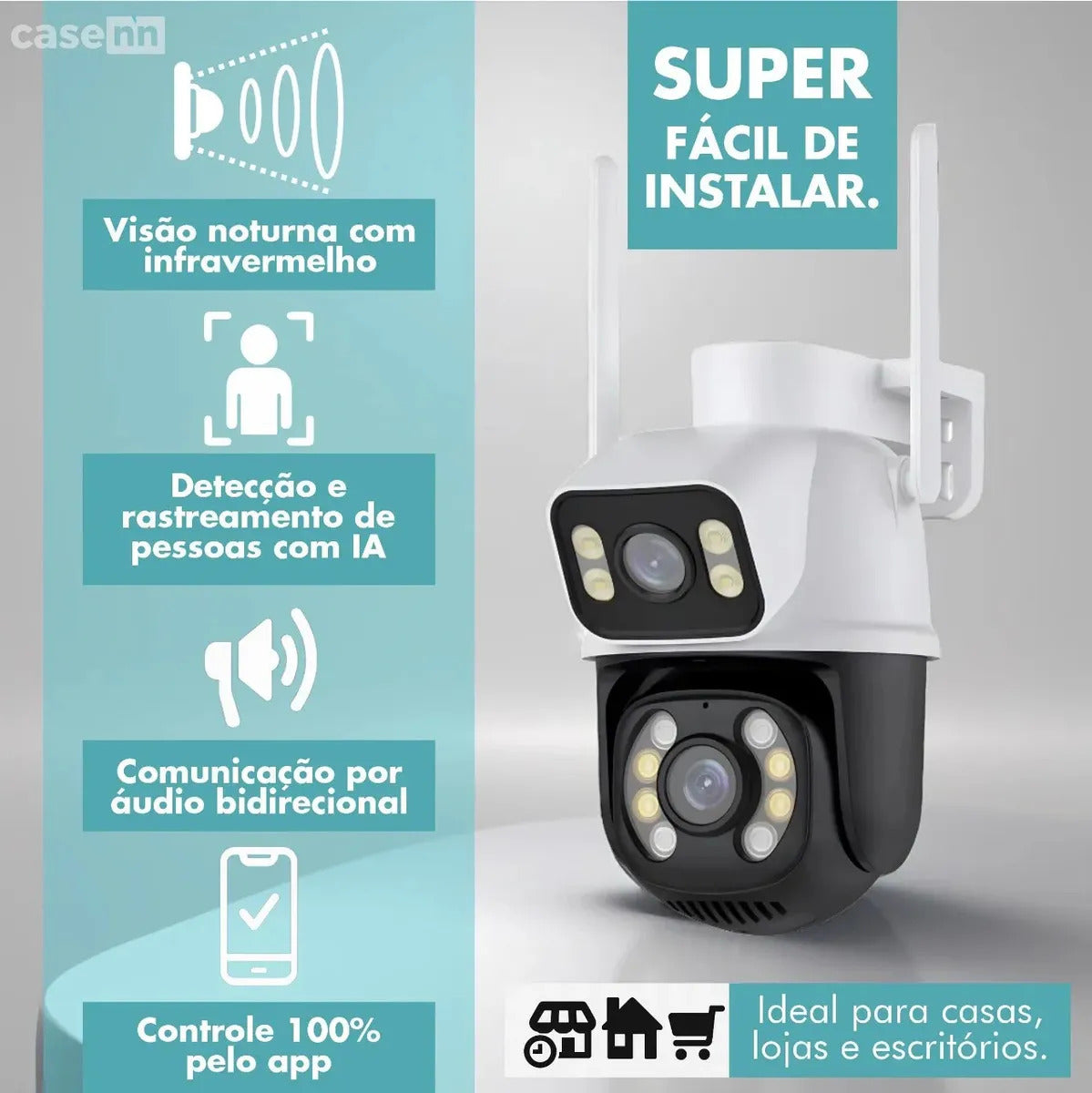 Kit 2 Câmeras de Seguranç Full HD Wi-Fi para Área Externa com Lente Dupla e Visão Noturna