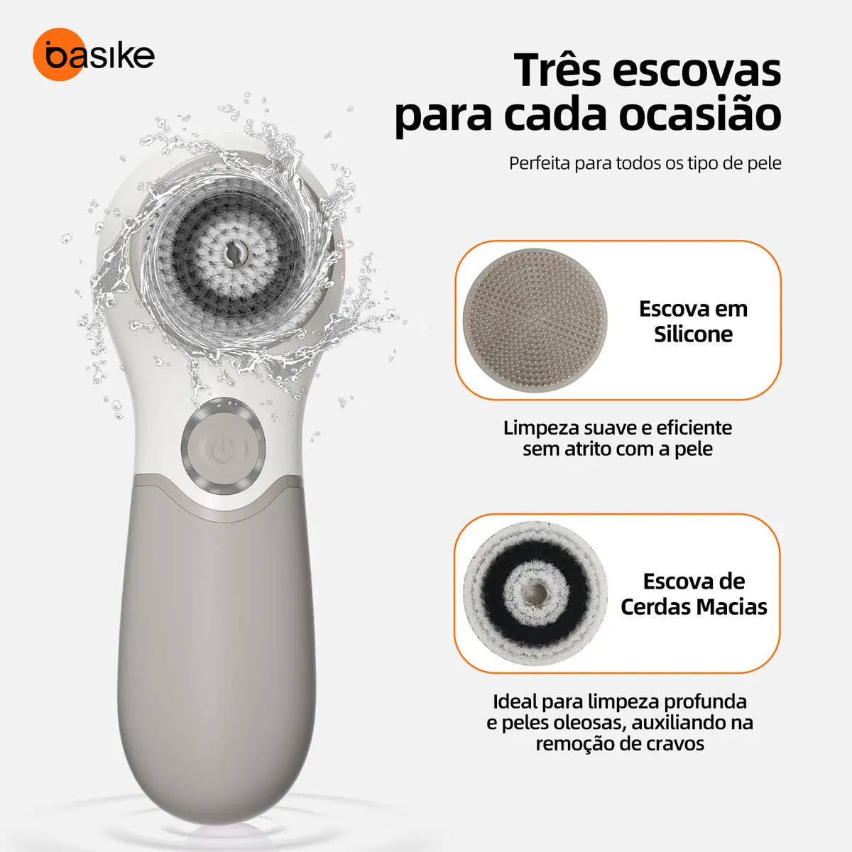 Escova de Limpeza Facial Elétrica 3 em 1 para Esfoliação e Massagem