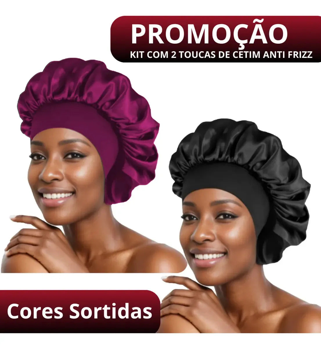 Kit 2 Touca De Cetim Com Faixa Anti Frizz