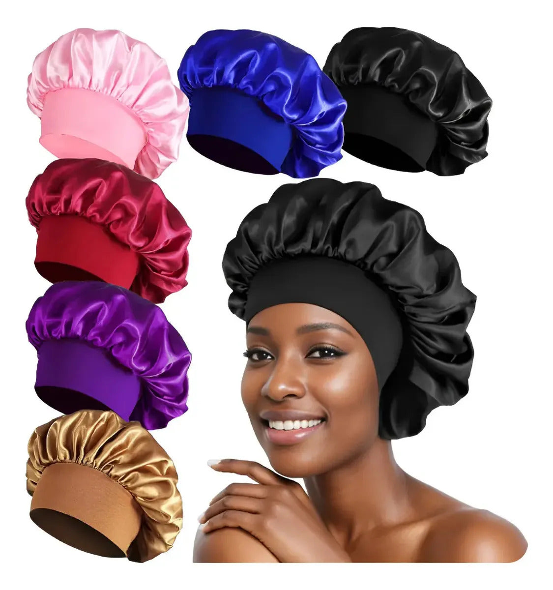 Kit 2 Touca De Cetim Com Faixa Anti Frizz