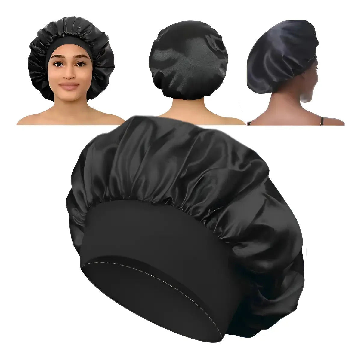 Kit 2 Touca De Cetim Com Faixa Anti Frizz