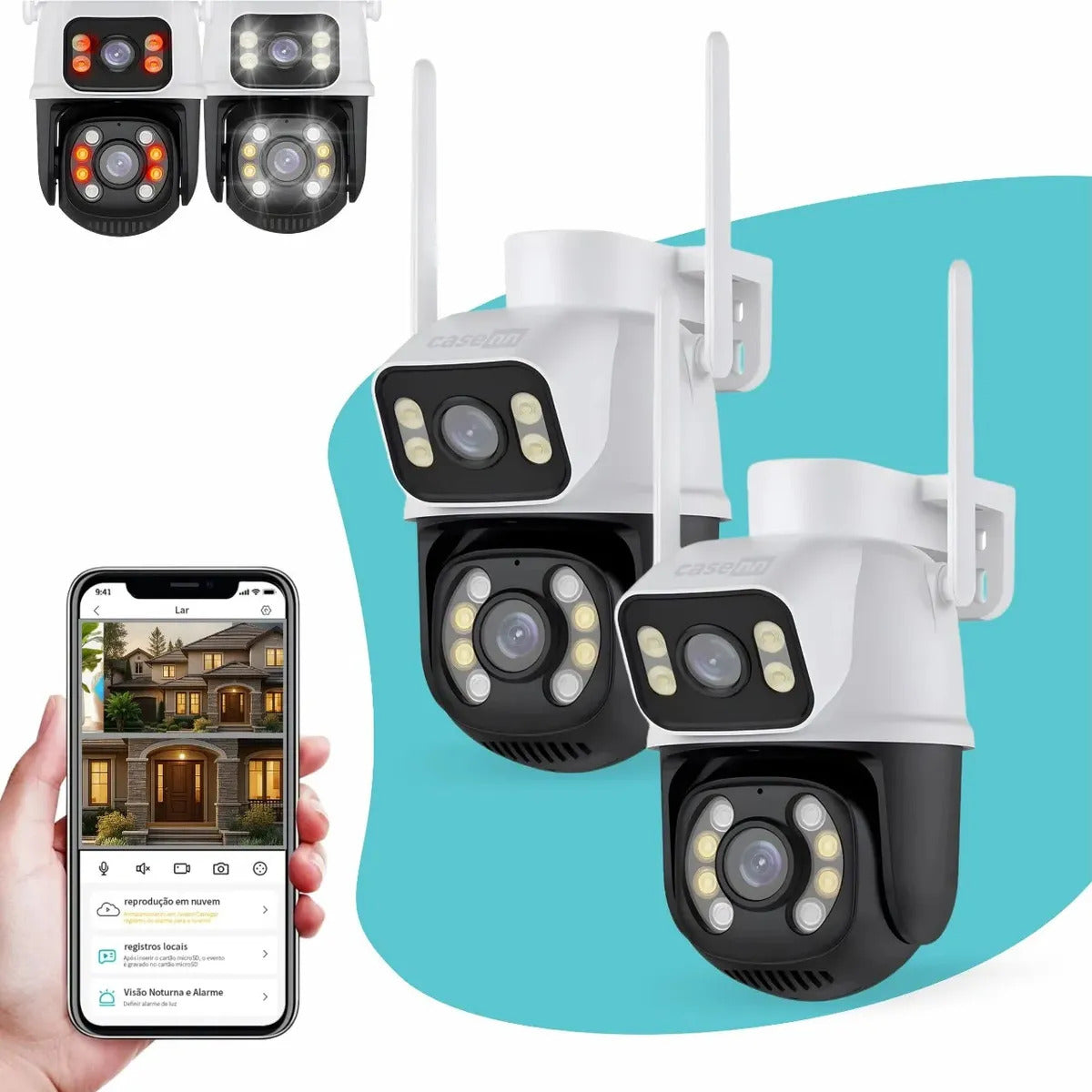 Kit 2 Câmeras de Seguranç Full HD Wi-Fi para Área Externa com Lente Dupla e Visão Noturna